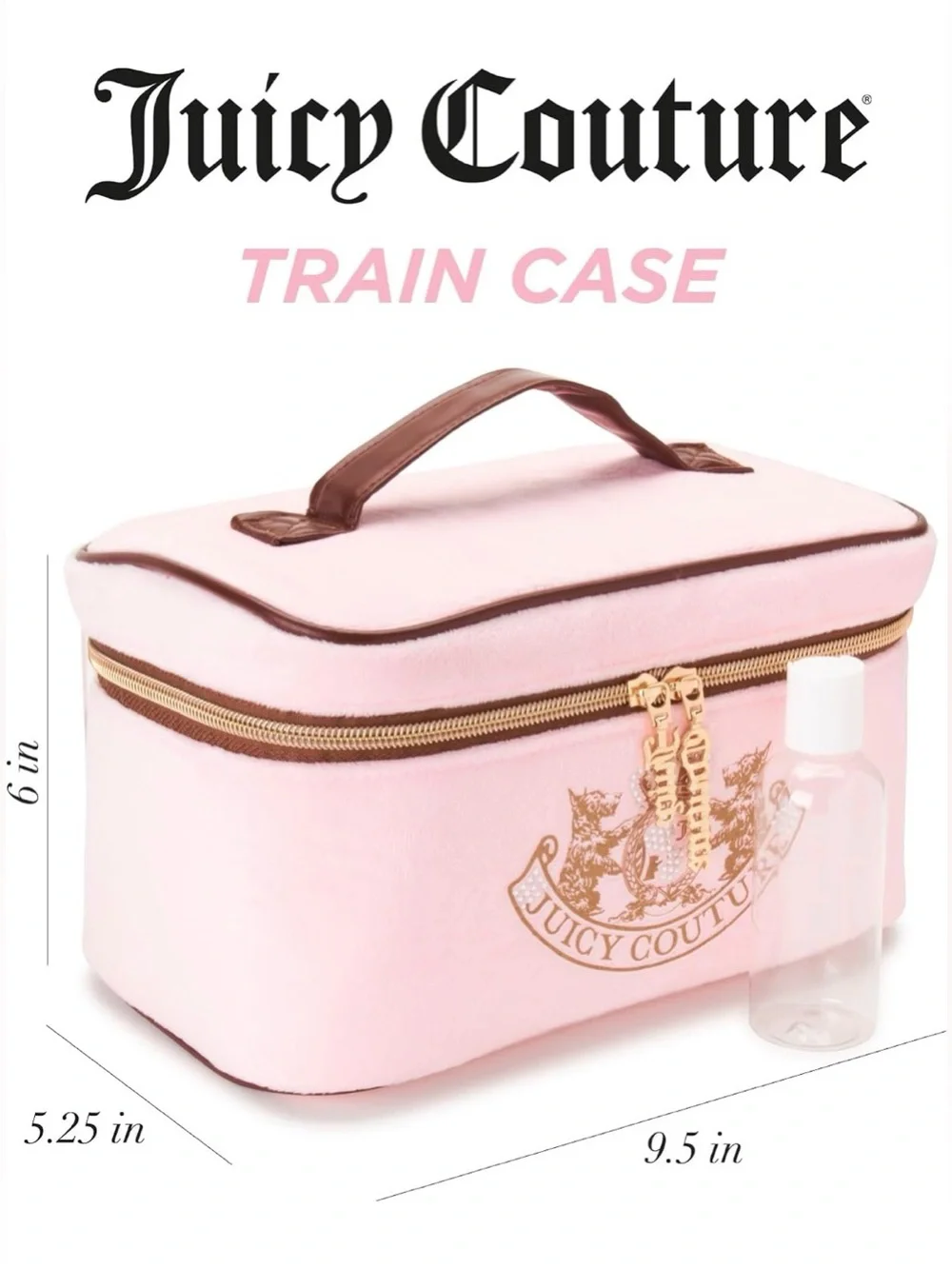 Juicy Couture pink and gold zippered train case cosmetic makeup bag
